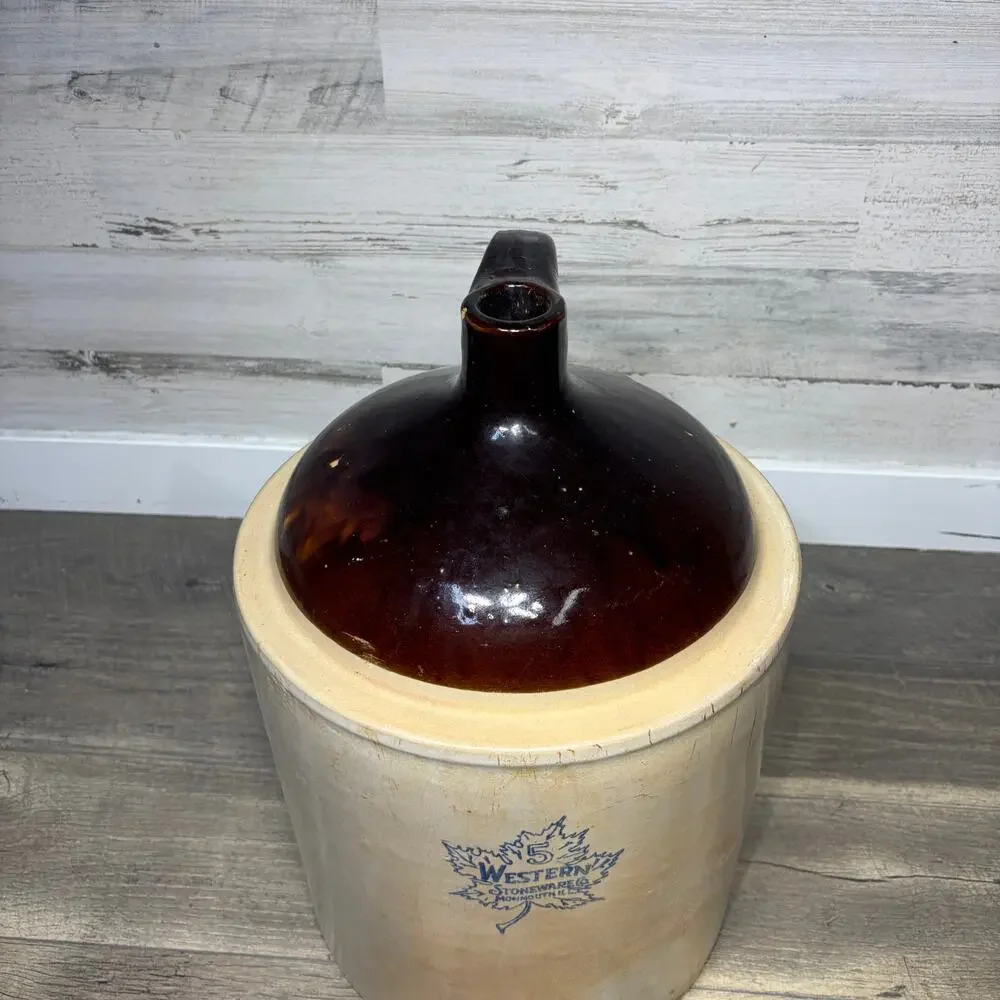 Vintage Western Stoneware 5 Gallon Two Tone Crock Jug